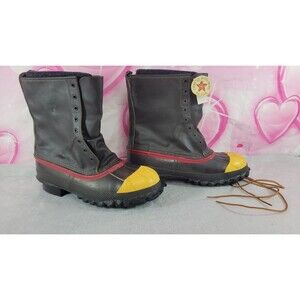​NOS Vintage Iron Age Steel Toe Duck Boots Yellow Toe Red Band USA 80s Size 11